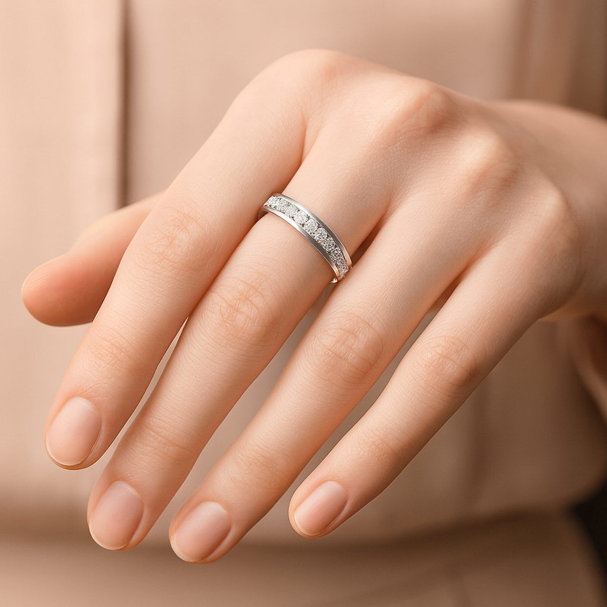 0.89 CT. Round Brilliant Diamond Eternity Ring in White Gold styled view