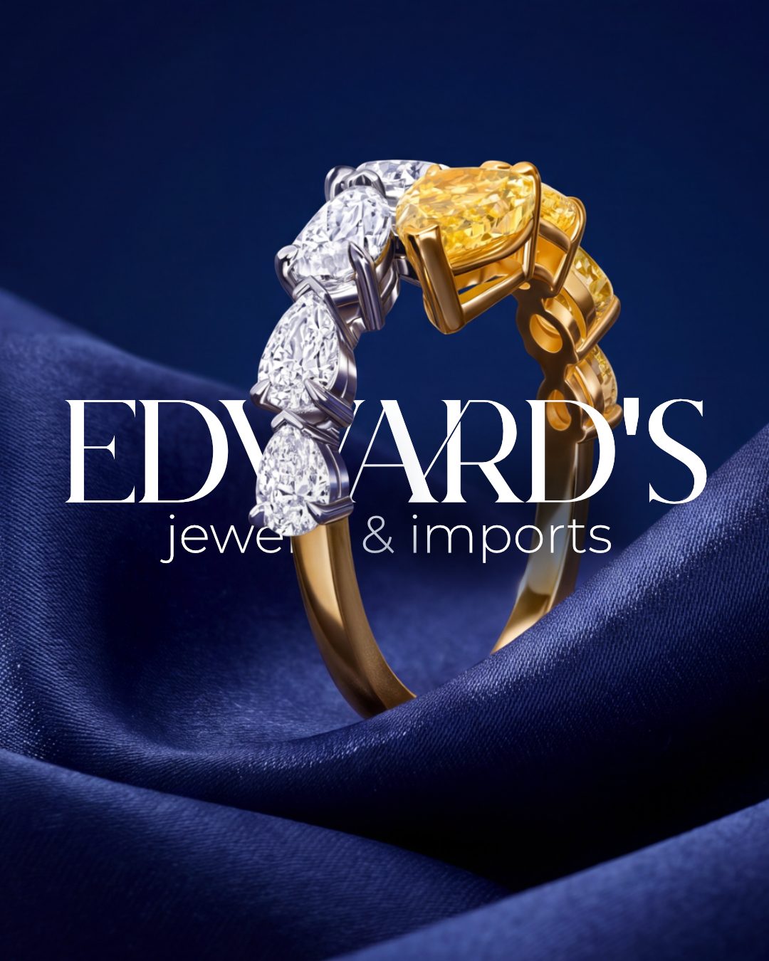 Dual Yellow and White Diamond Pear-Shaped Bypass Ring in Platinum and Yellow Gold on model - Edward&