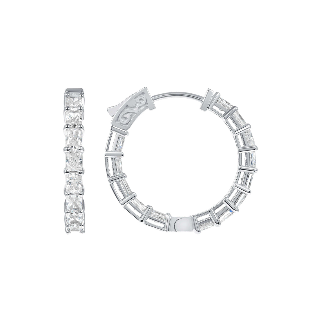 3.85 CT. Radiant Cut Diamond Hoop Earrings in 14K White Gold - Hoop Earring