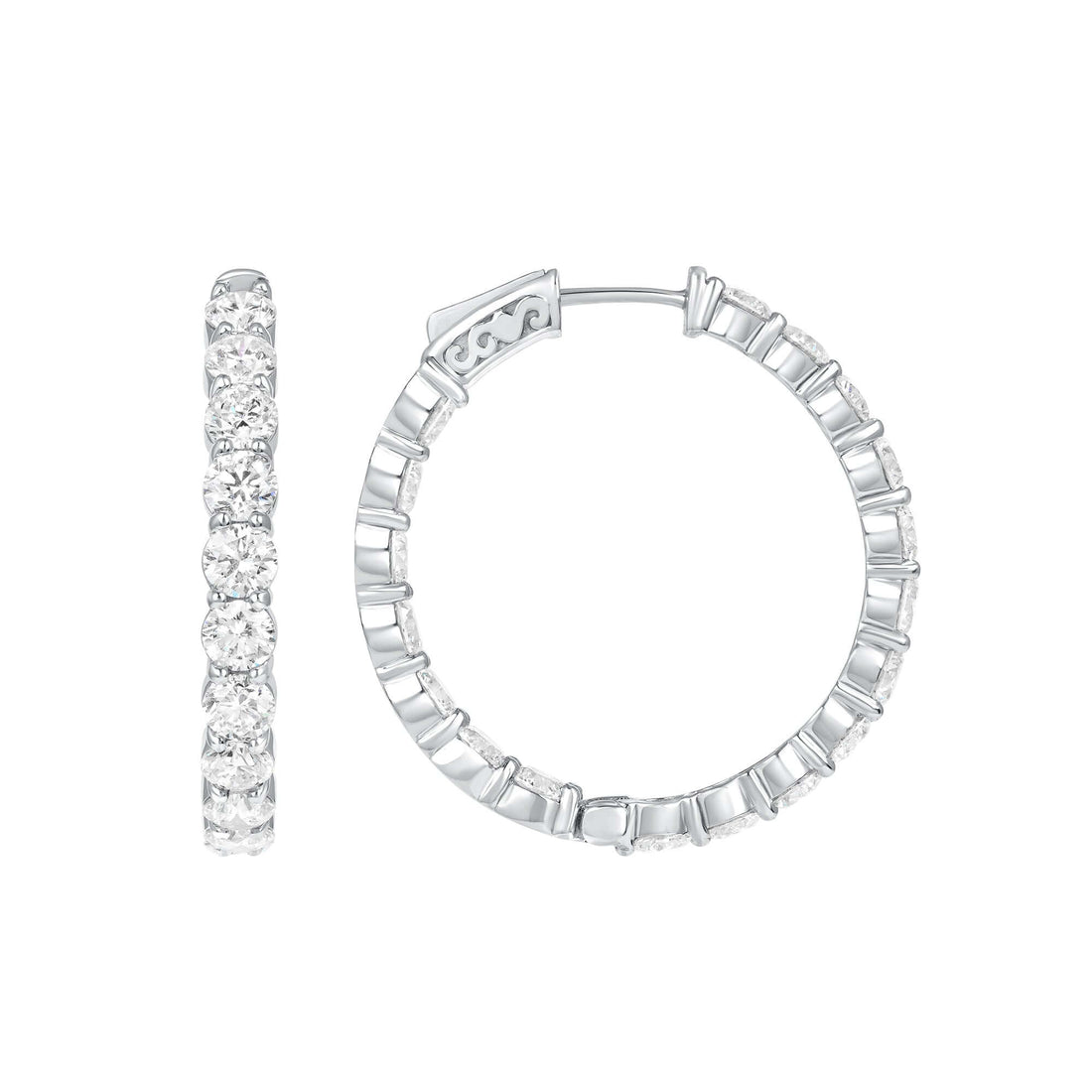 8.46 CT. Round Brilliant Diamond Hoop Earrings in 14K White Gold - Hoop Earring