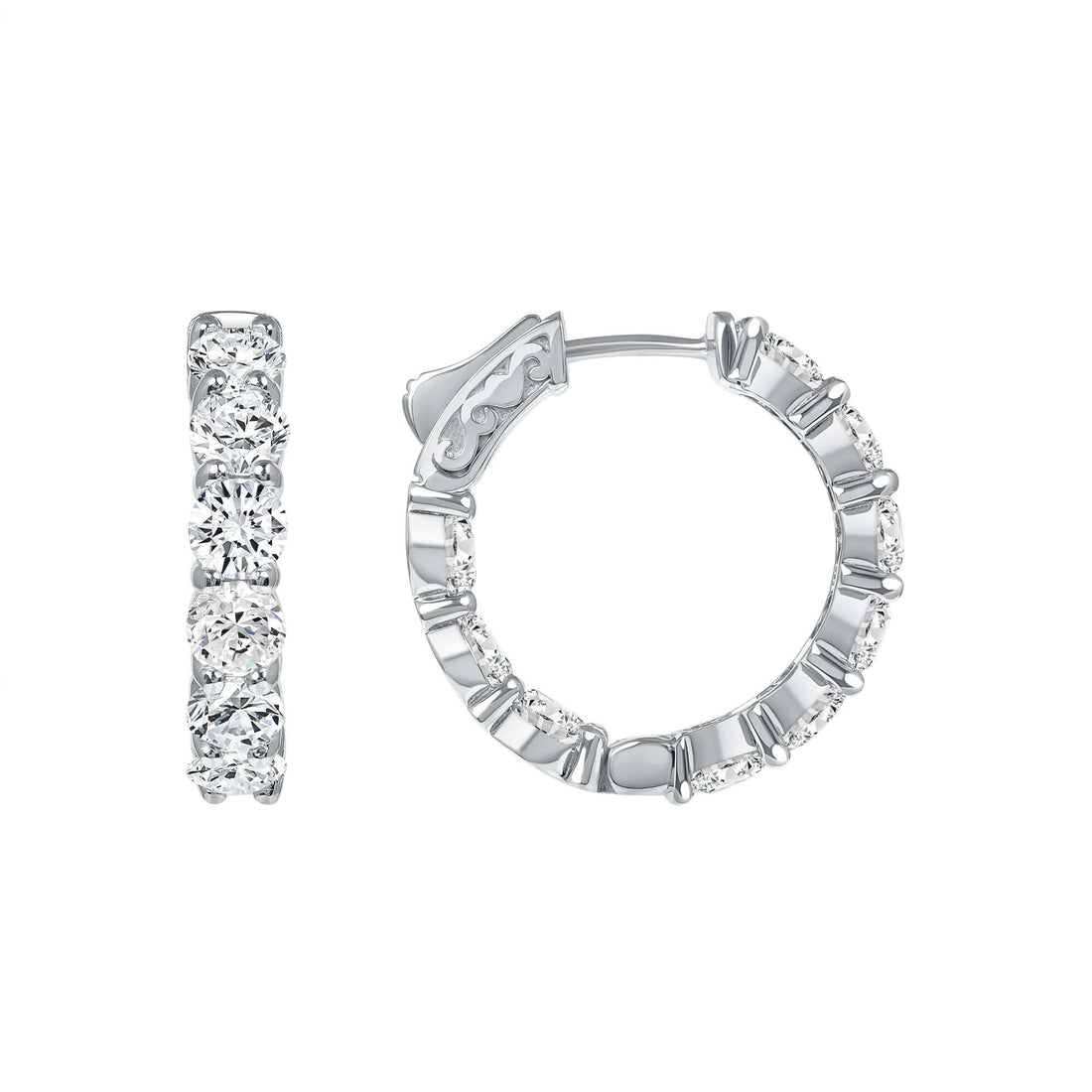 5.55 CT. Round Brilliant Diamond Hoop Earrings in 14K White Gold - Hoop Earring