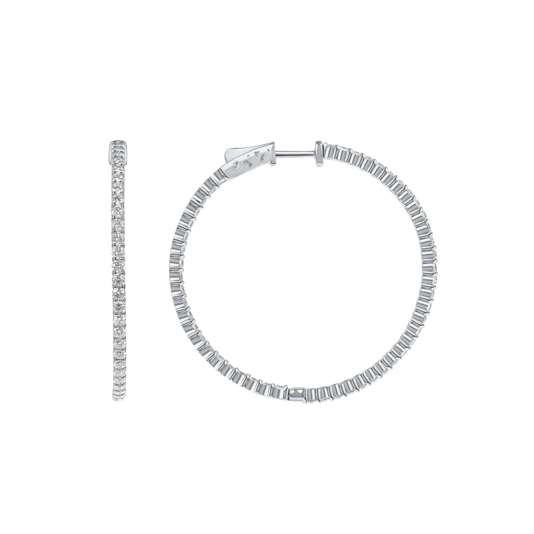 3.48 CT. Round Brilliant Diamond Hoop Earrings in 14K White Gold - Hoop Earring