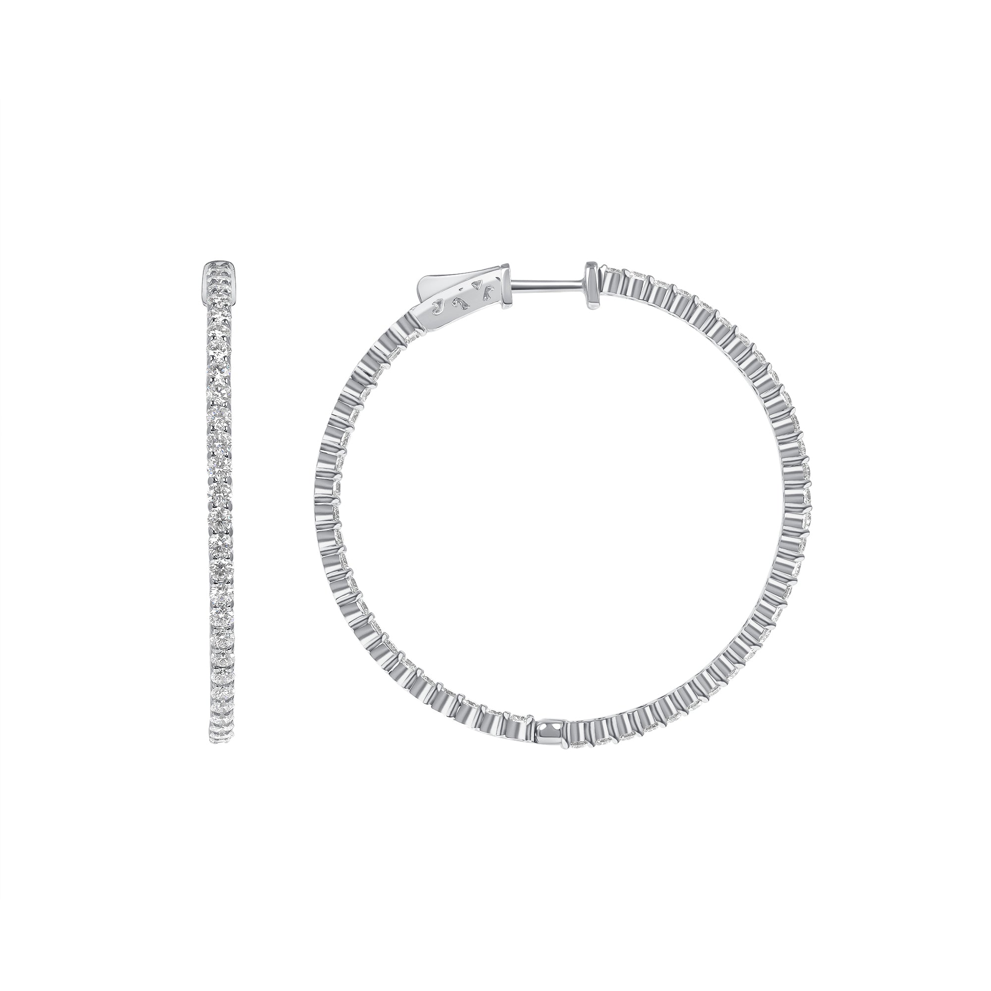 3.48 CT. Round Brilliant Diamond Hoop Earrings in 14K White Gold