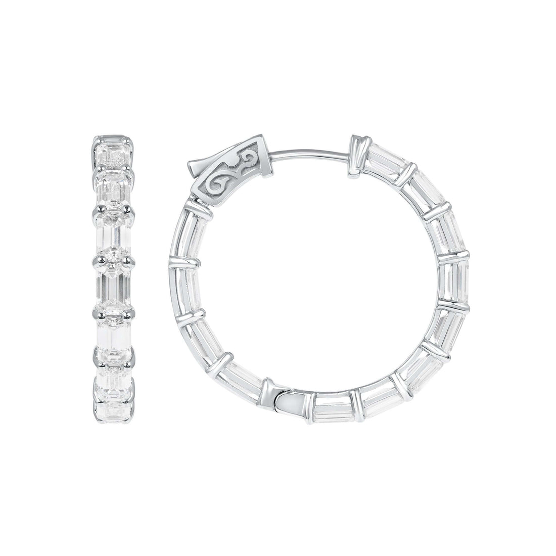 6.09 CT. Emerald Cut Diamond Hoop Earrings in 14K White Gold - Hoop Earring