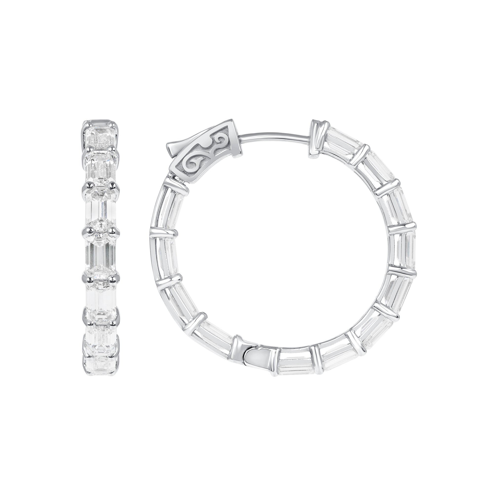 6.09 CT. Emerald Cut Diamond Hoop Earrings in 14K White Gold