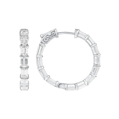 6.09 CT. Emerald Cut Diamond Hoop Earrings in 14K White Gold