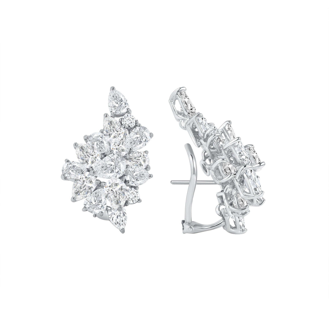 14.5 CT. Pear Cut and Round Brilliant Diamond Stud Earrings in 14K White Gold - Stud Earring