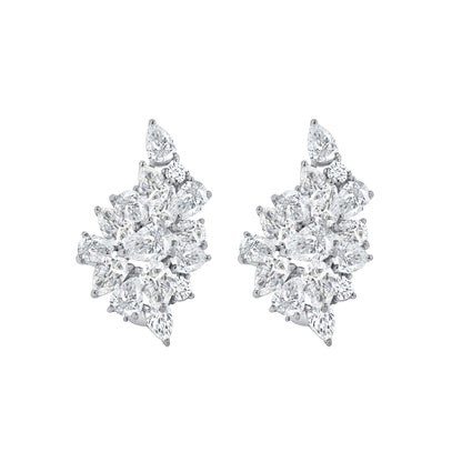 14.5 CT. Pear Cut and Round Brilliant Diamond Stud Earrings in 14K White Gold