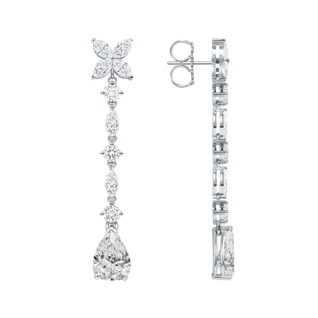 7.25 CT. Mixed Cut Diamond Dangle Earrings in 14K White Gold - Teardrop Earring