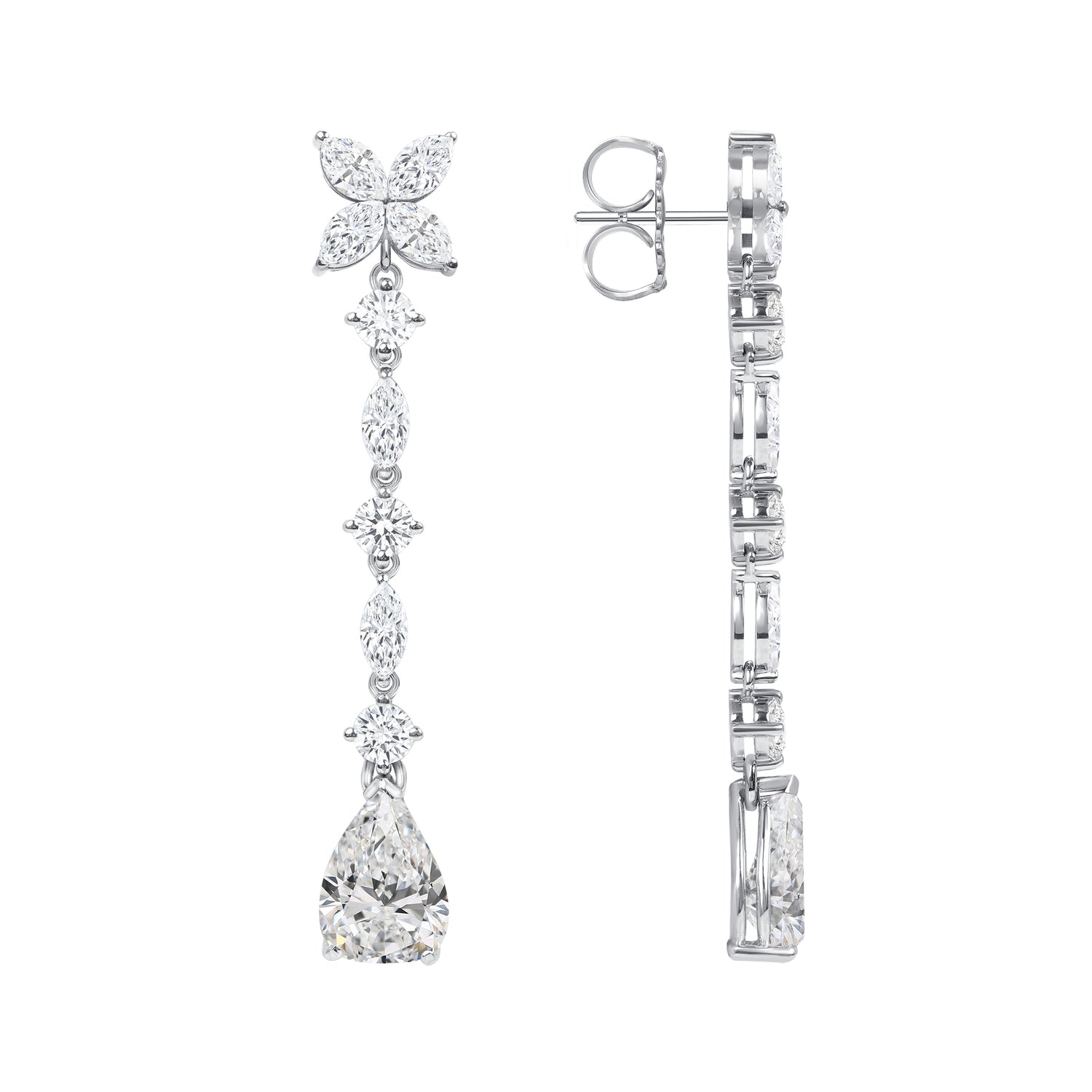 7.25 CT. Mixed Cut Diamond Dangle Earrings in 14K White Gold