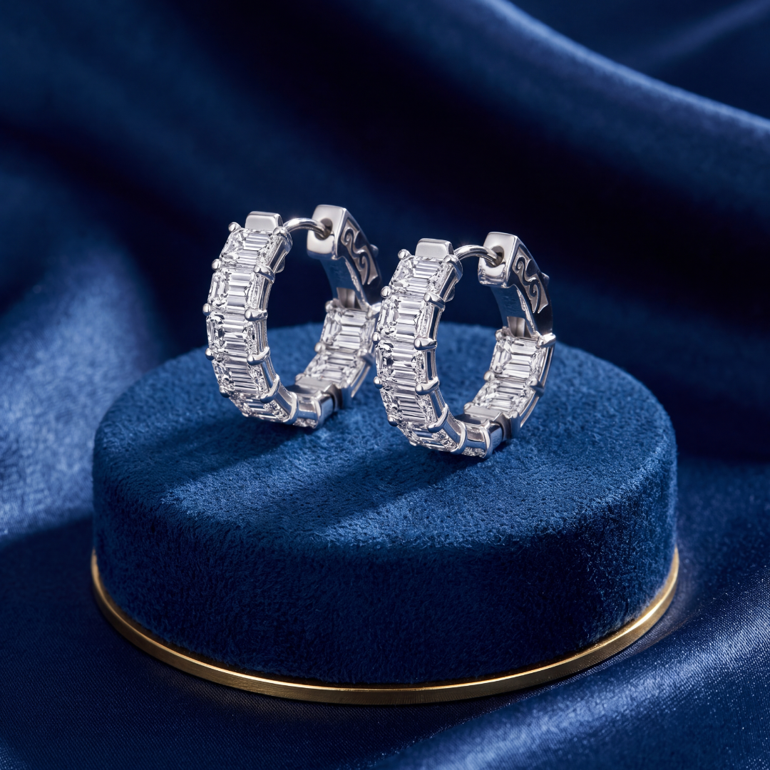 6.55 CT. Emerald Cut Inside Out Hoop Earrings