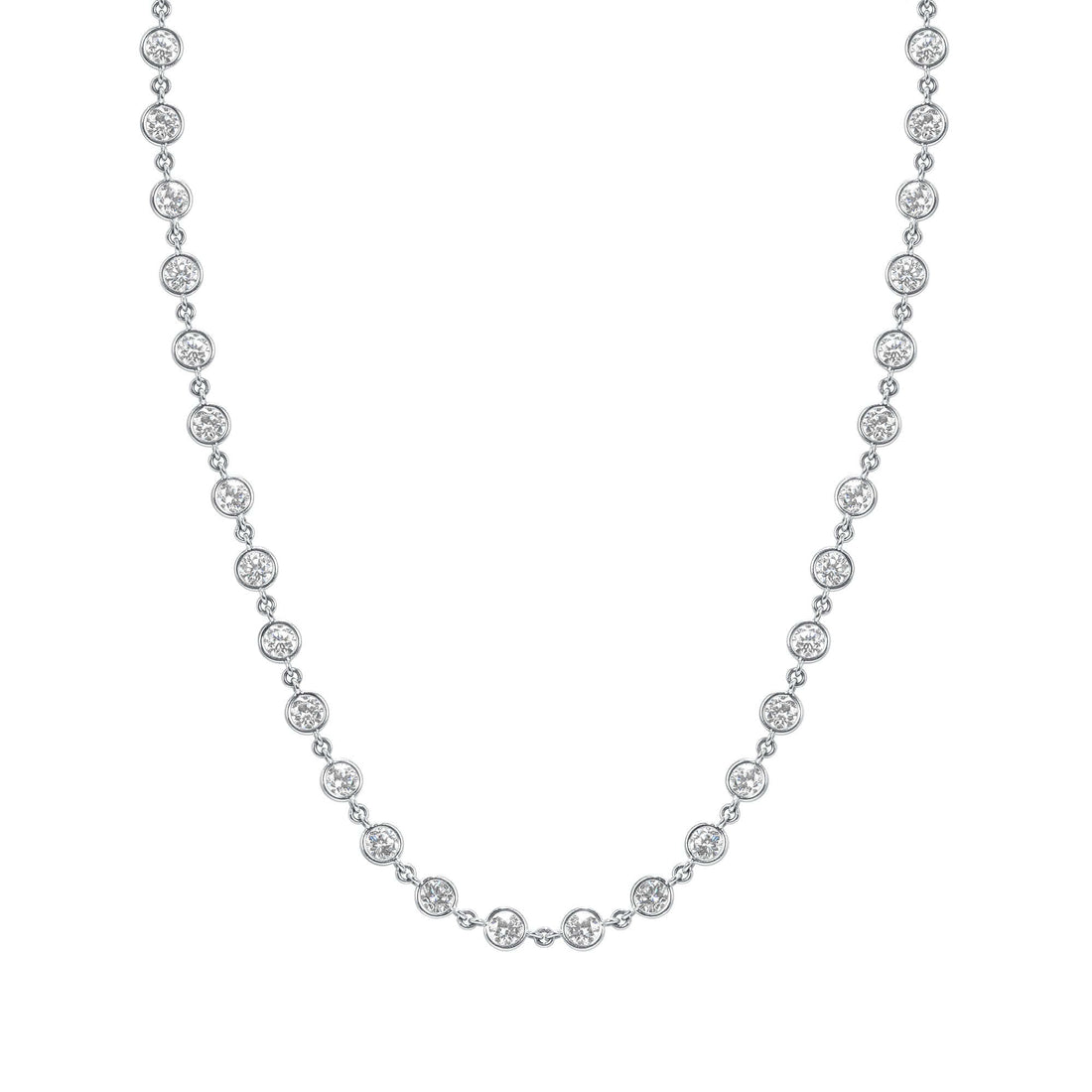 12.09 CT. Round Brilliant Diamond Bezel Set Necklace in 14K White Gold - Station Necklace