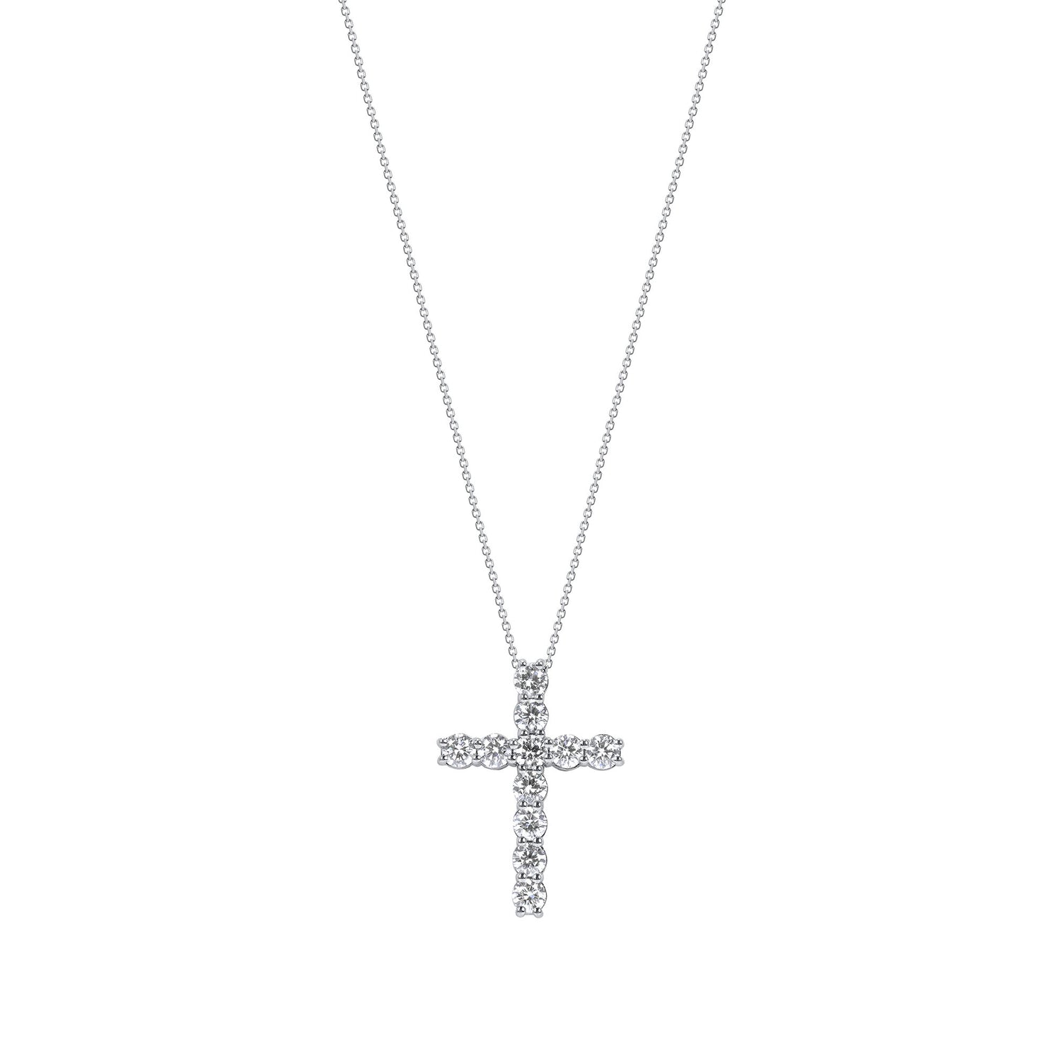 2.59 CT. Round Brilliant Diamond Cross Pendant Necklace in 14K White Gold