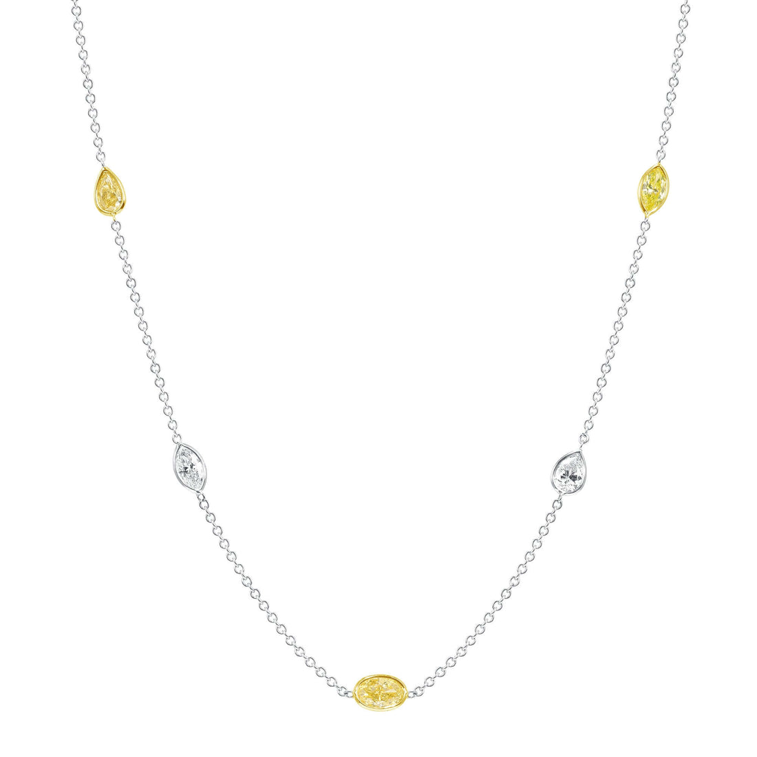 4.59 CT. Fancy Shape Yellow Diamond Necklace in 18K White Gold and Yellow Gold - Station Necklace