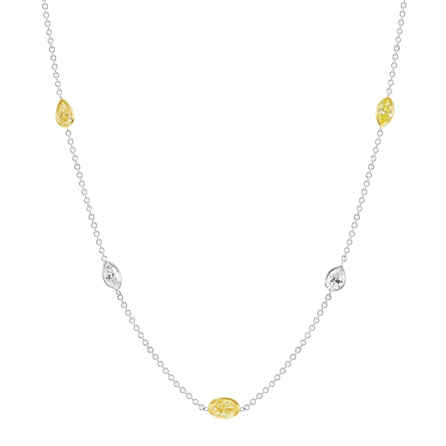 4.59 CT. Fancy Shape Yellow Diamond Necklace in 18K White Gold and Yellow Gold