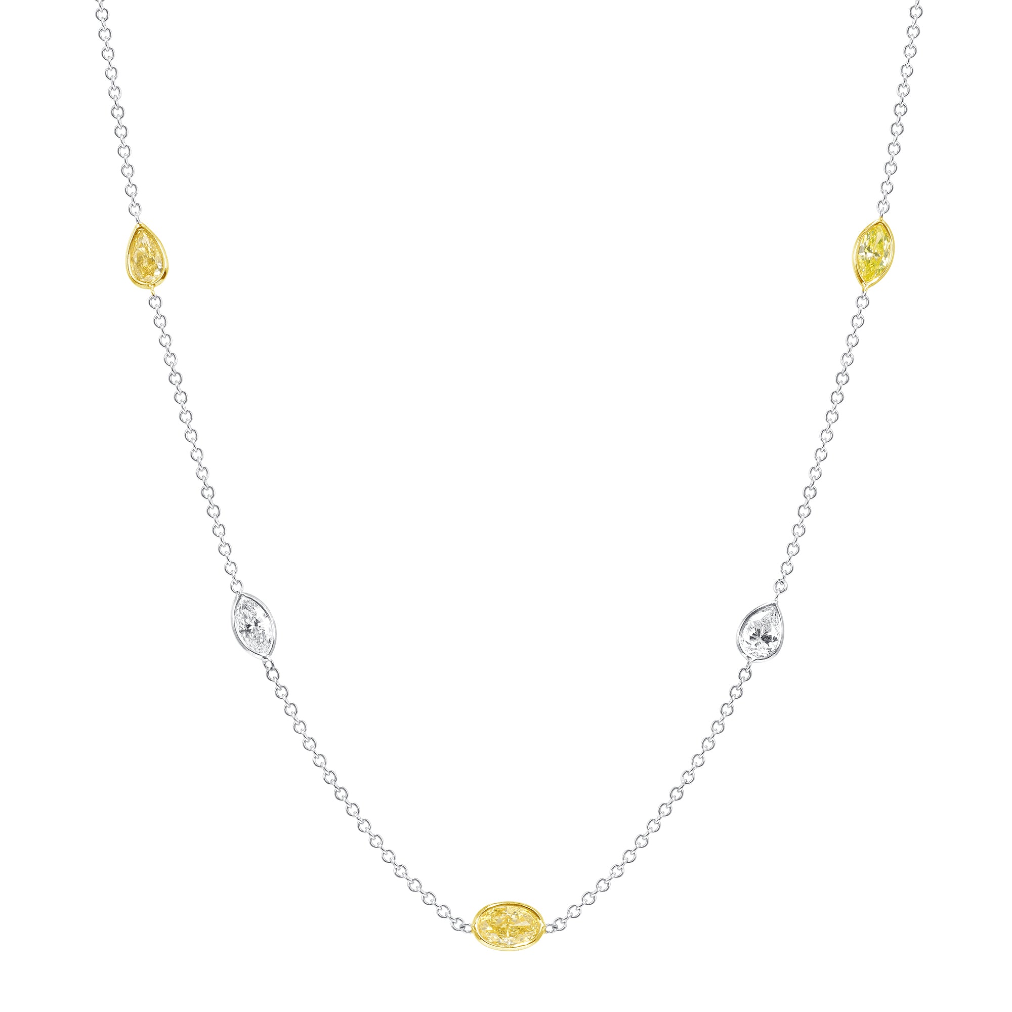 4.59 CT. Fancy Shape Yellow Diamond Necklace in 18K White Gold and Yellow Gold