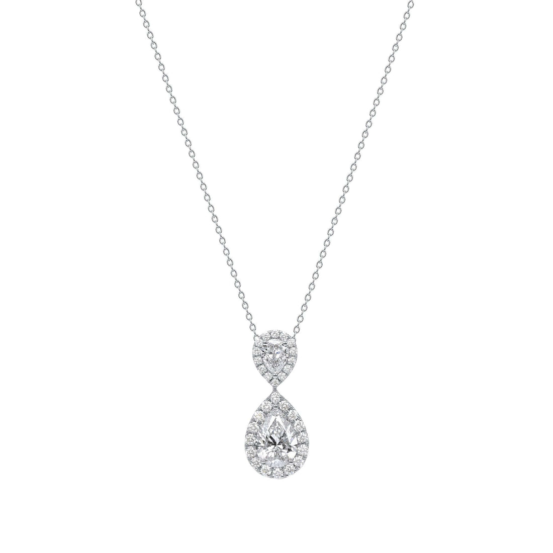 3.06 CT. Pear Cut and Round Brilliant Diamond Pendant Necklace in 14K White Gold - Pendant Necklace