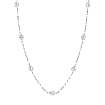 3.42 CT. Pear Cut Diamond Bezel Set Necklace in 14K White Gold. - Station Necklace
