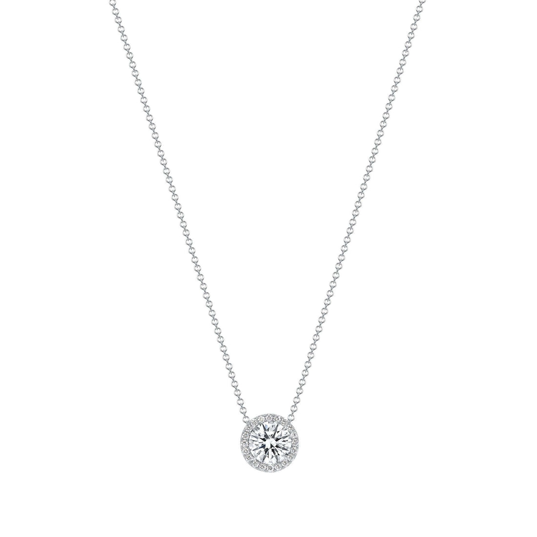 2.92 CT. Halo Round Brilliant Diamond Pendant Necklace in 14K White Gold - Pendant Necklace