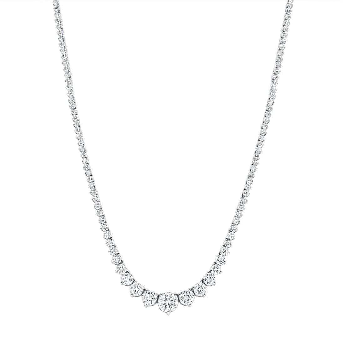 10.97 CT. Round Brilliant Diamond Graduated Tennis Necklace in 14K White Gold - Tennis Necklace