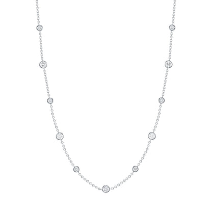 3.27 CT. Round Brilliant Diamond Bezel Set Necklace in 14K White Gold - Station Necklace