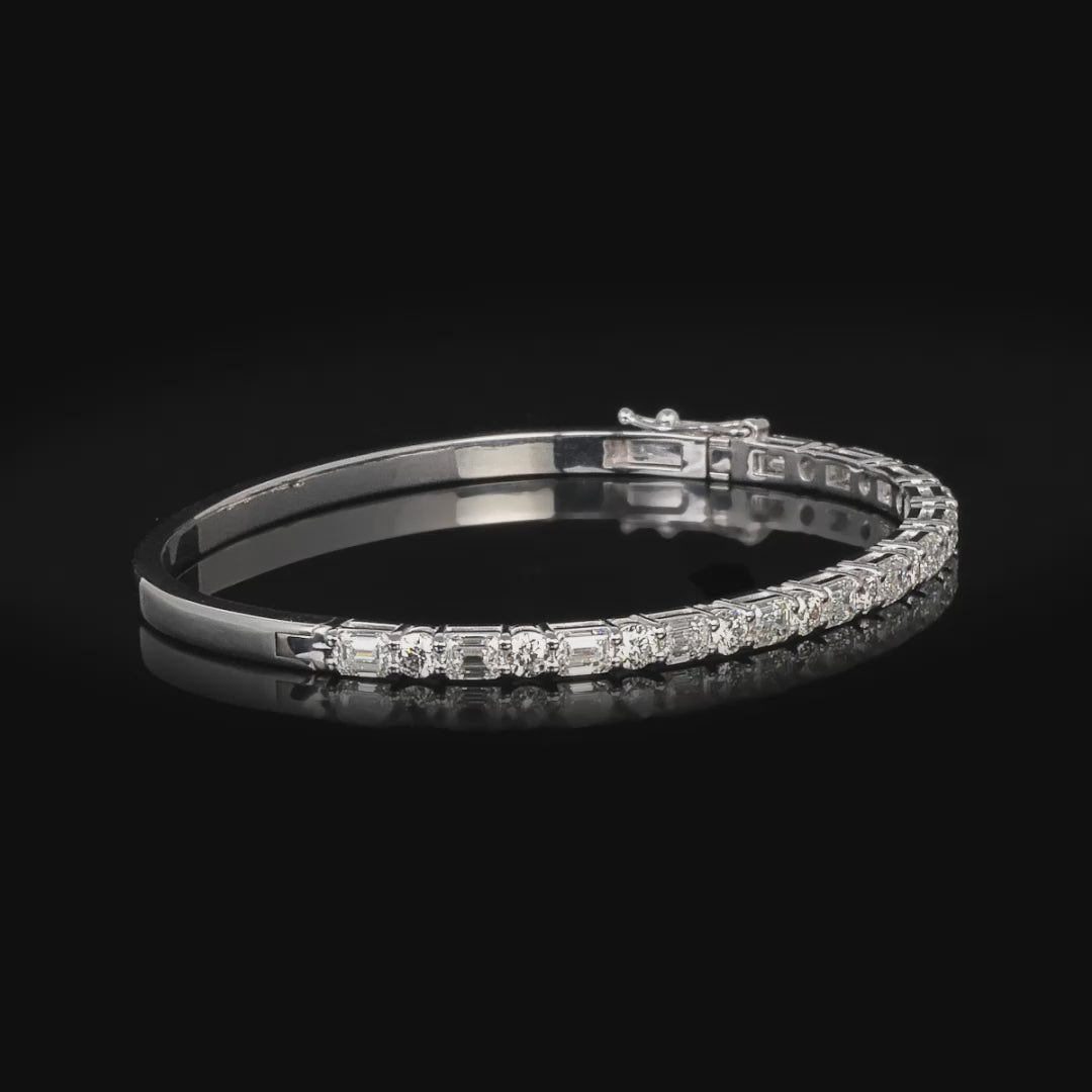 2.66 CT. Round Brilliant and Emerald Cut Diamond Prong set Bangle in 14K White Gold