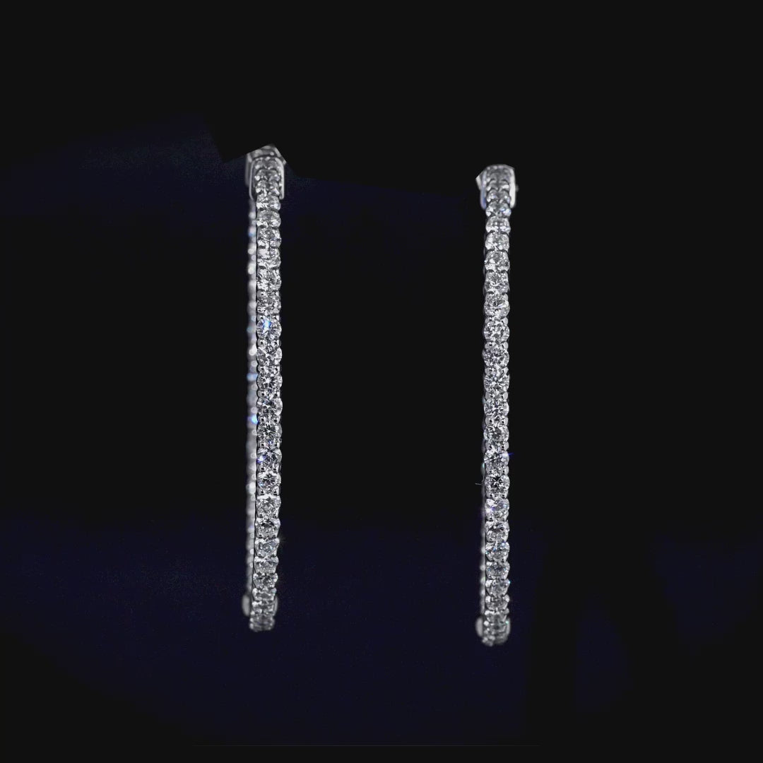 3.48 CT. Round Brilliant Diamond Hoop Earrings in 14K White Gold