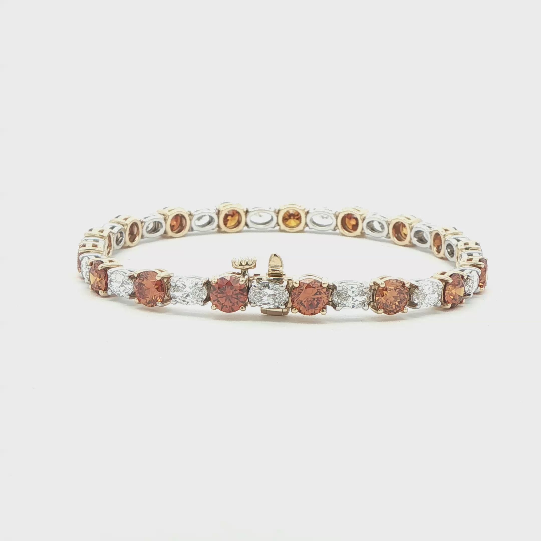 9.31CTW Fancy Color Round Brilliant and Oval Diamond Tennis Bracelet in 14K White and Yellow Gold - BRACELET