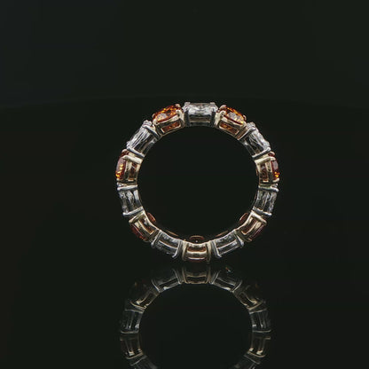 3.73CTW Eternity Fancy Color and Oval Brilliant Diamond Band in 14K Yellow Gold &amp; Platinum - Eternity Ring