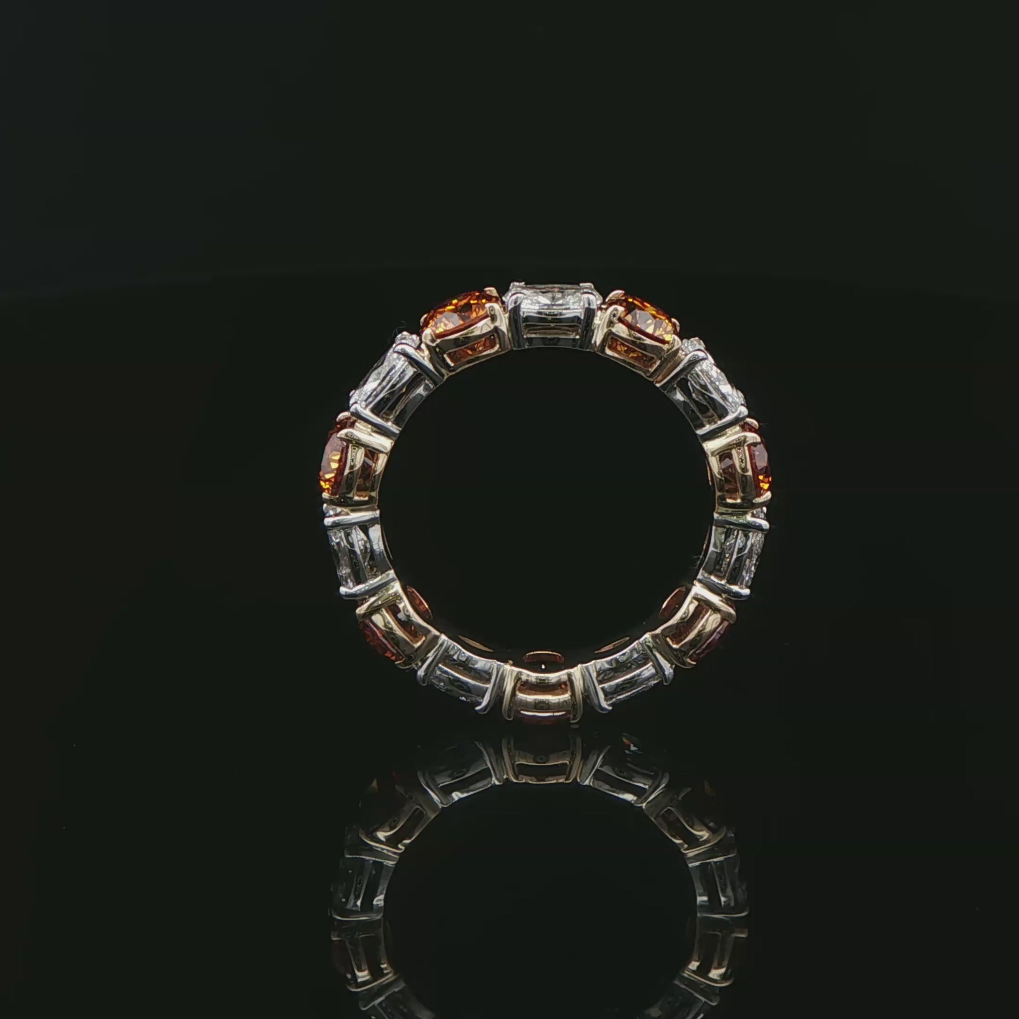 3.73CTW Eternity Fancy Color and Oval Brilliant Diamond Band in 14K Yellow Gold & Platinum - Eternity Ring