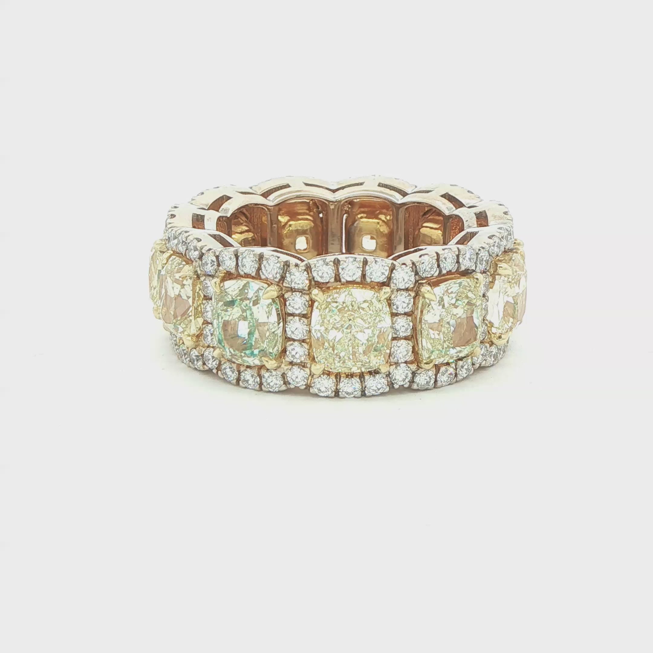 13.35 CT. Fancy Yellow Cushion and White Diamond Eternity Band in 14K Yellow Gold - Eternity Ring