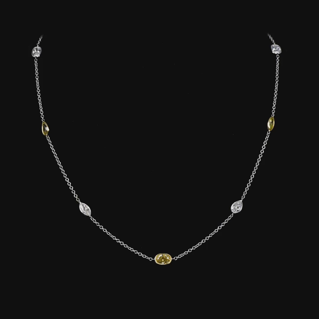 4.59 CT. Fancy Shape Yellow Diamond Necklace in 18K White Gold and Yellow Gold