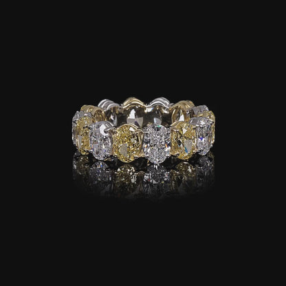 8.31 CT Alternating Fancy Yellow and White Oval Diamond Eternity Band in Platinum and Yellow Gold