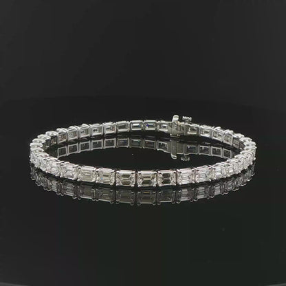 GIA Certified 11.50CTW Emerald-Cut Diamond Tennis Bracelet in 14K White Gold - BRACELET