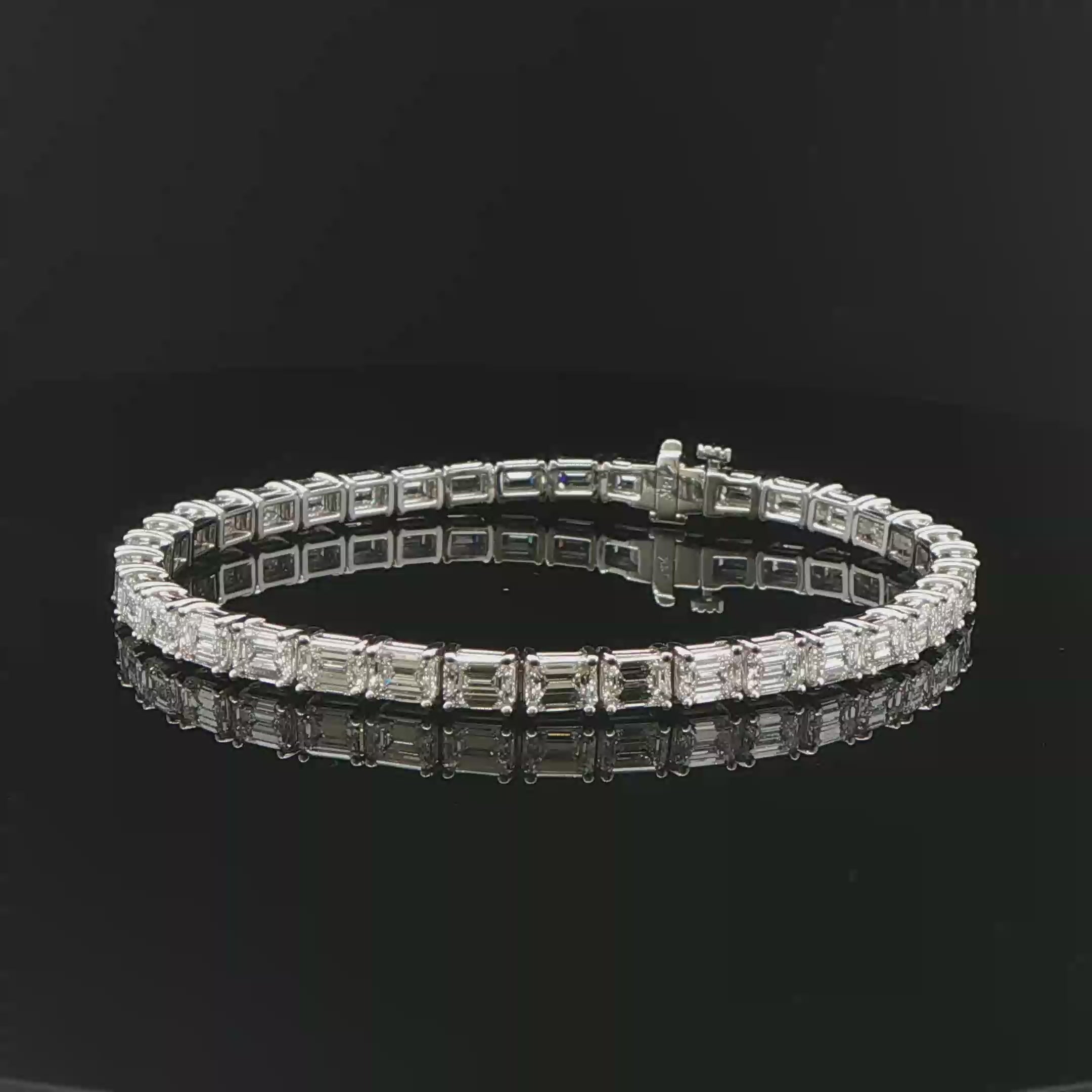 GIA Certified 11.50CTW Emerald-Cut Diamond Tennis Bracelet in 14K White Gold - BRACELET