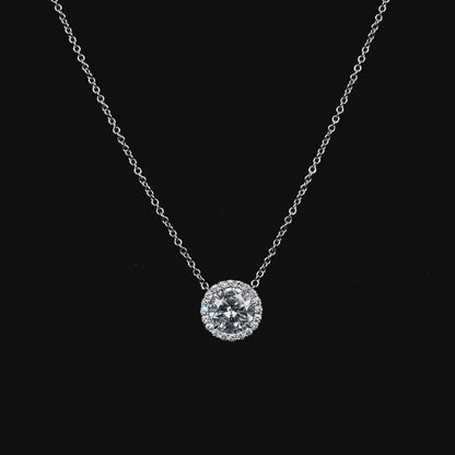 2.92 CT. Halo Round Brilliant Diamond Pendant Necklace in 14K White Gold