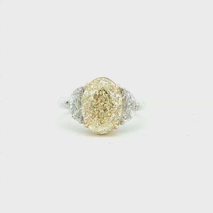 5.57 CT. Yellow Oval and Half Moon Diamond Three Stone Ring in 18K Yellow Gold and Platinum - Engagement Rings