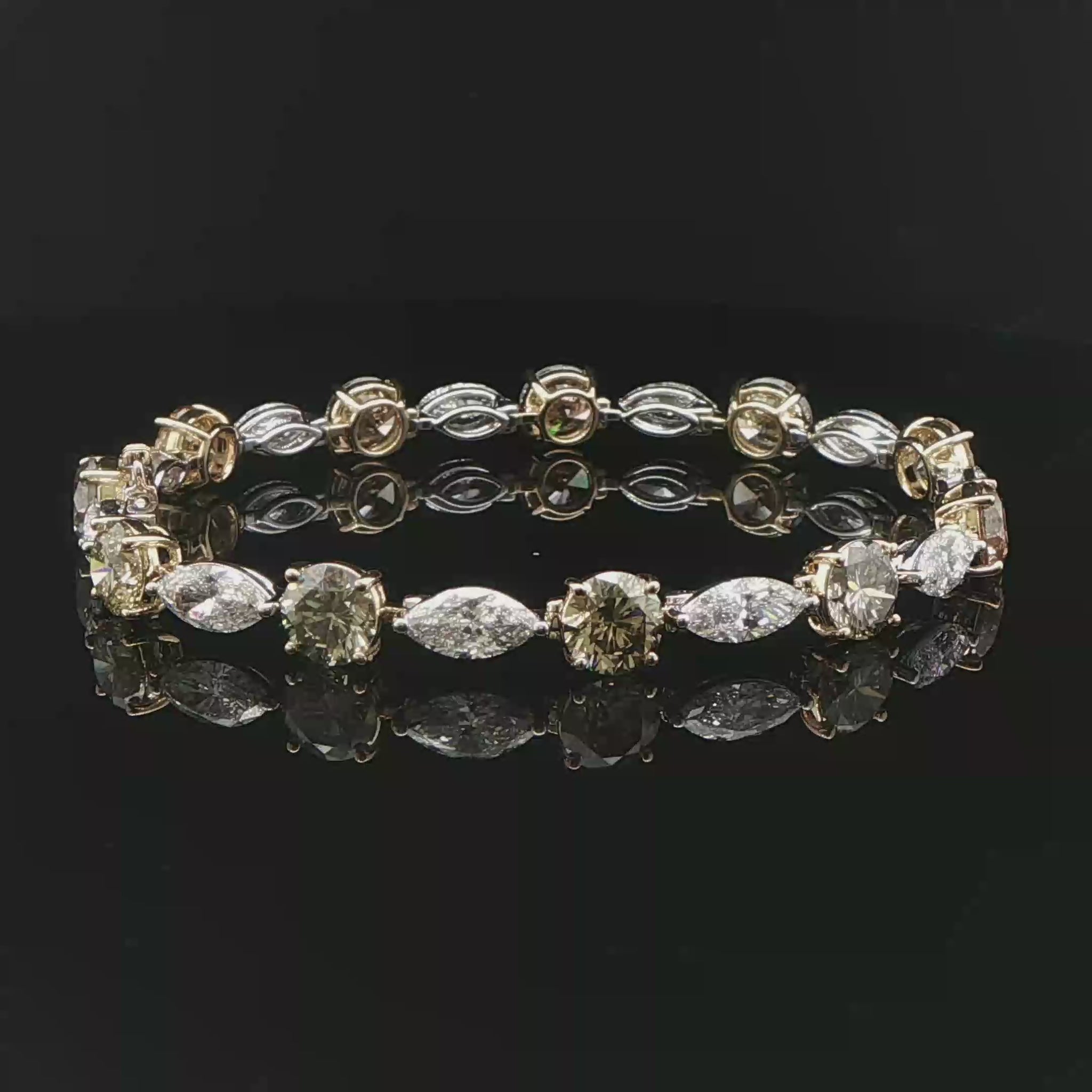 17.19ct. Marquise Cut and Brown Round Brilliant Diamond Tennis Bracelet in 14K Gold - BRACELET