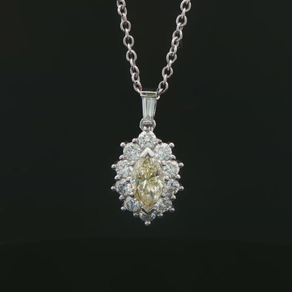 Fancy Yellow Pear Cut Diamond Pendant in 14K White Gold - Pendant Necklace