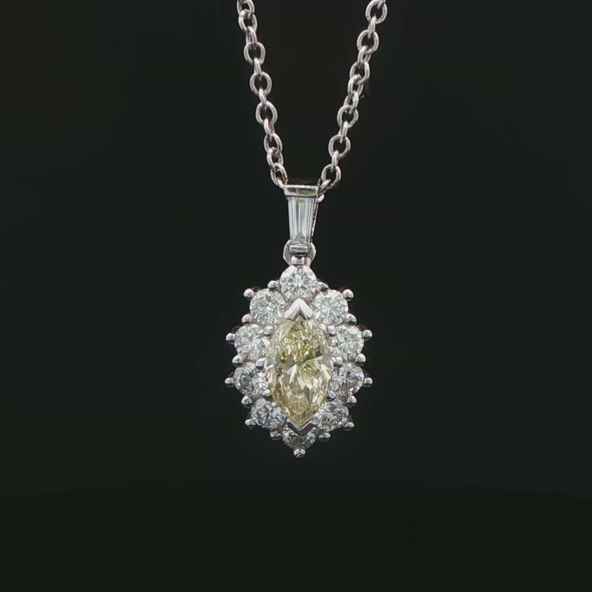 Fancy Yellow Pear Cut Diamond Pendant in 14K White Gold - Pendant Necklace