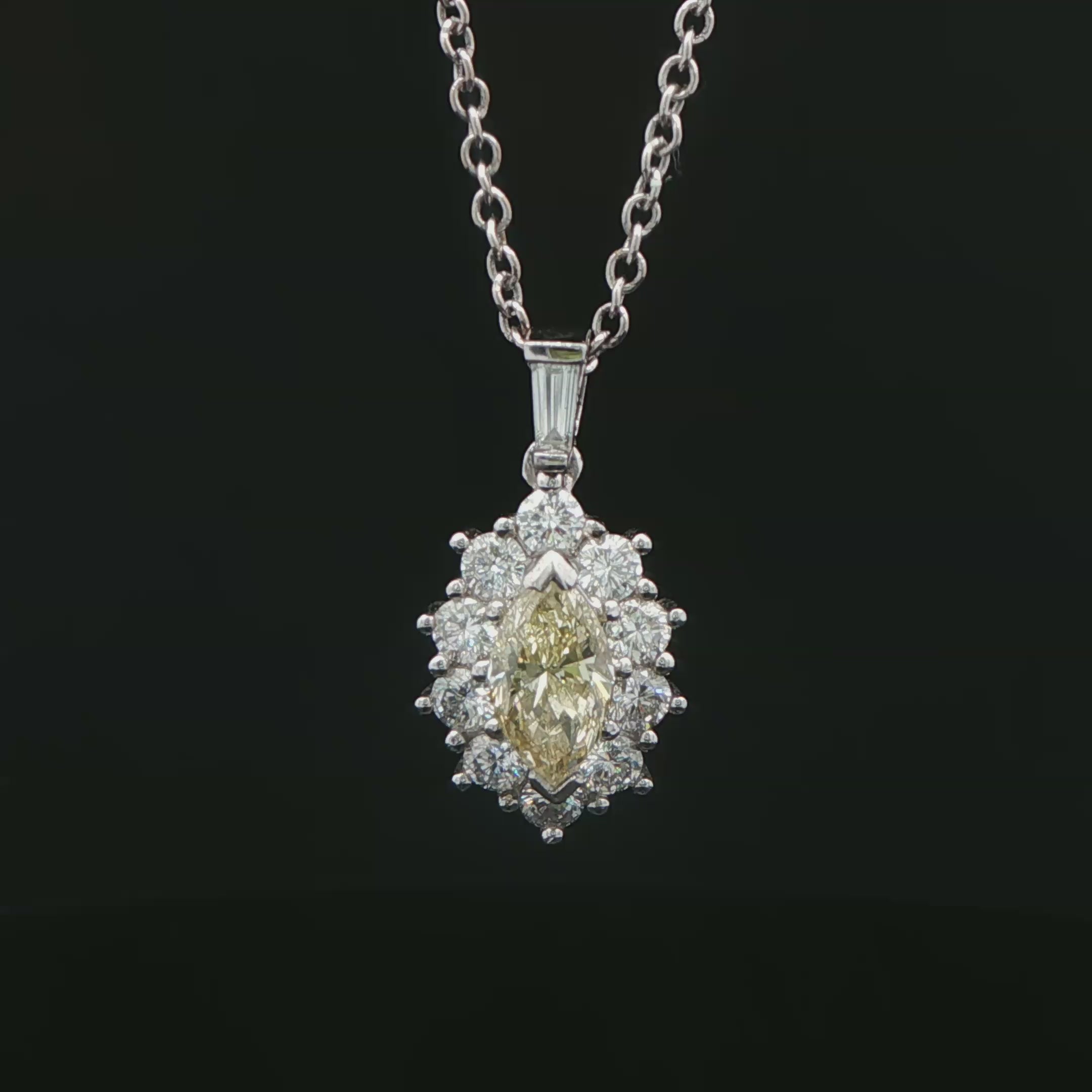 Fancy Yellow Pear Cut Diamond Pendant in 14K White Gold - Pendant Necklace
