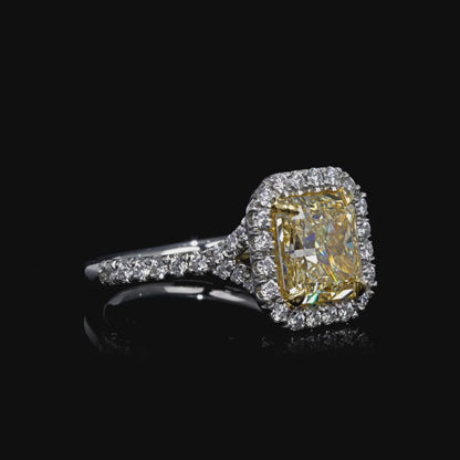 3.64 CT. Halo Radiant Cut YZ Yellow Diamond Ring in Platinum and 18K Yellow Gold