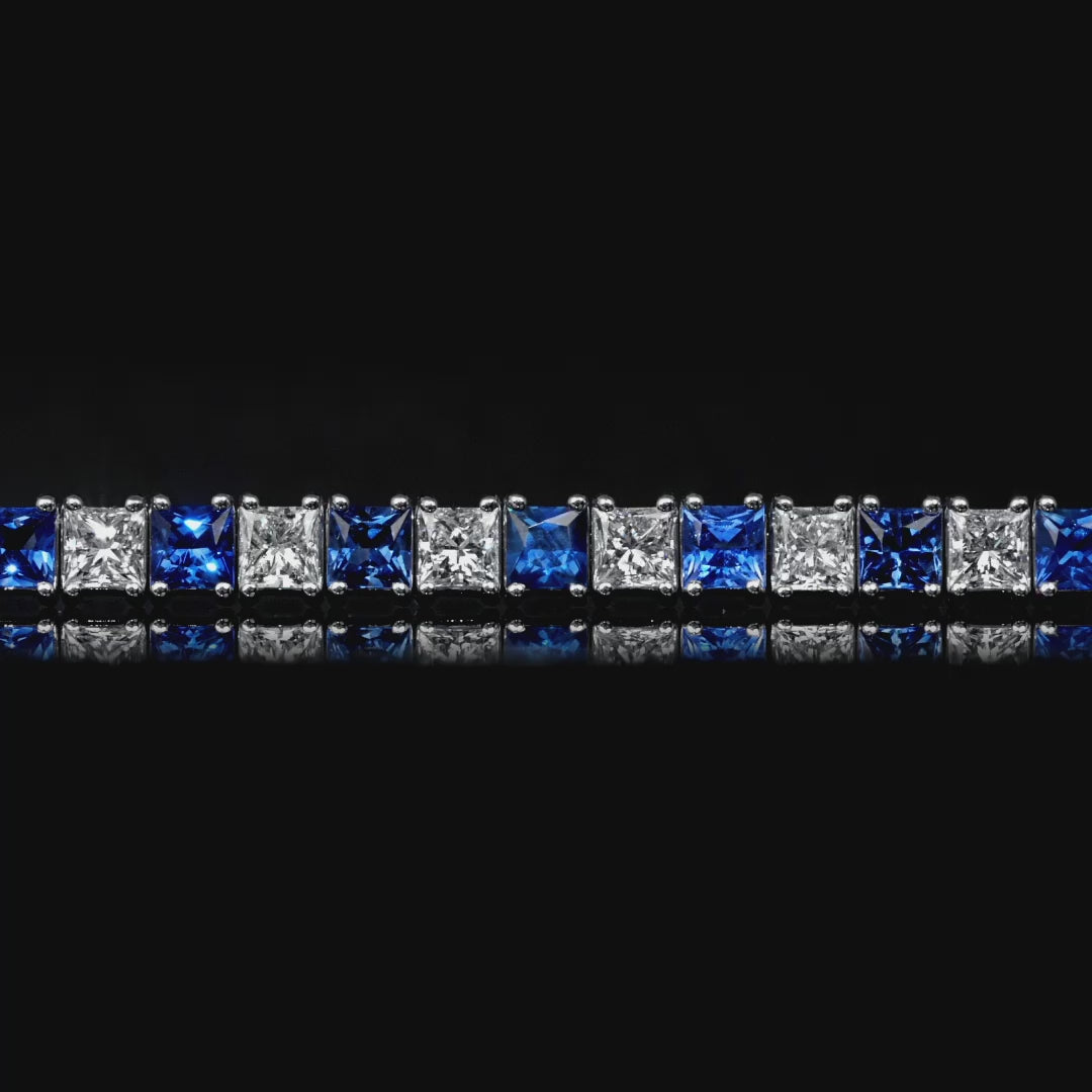 11.26 CT. Alternating Princess Cut Blue Sapphire and Diamond Tennis Bracelet in 14K White Gold