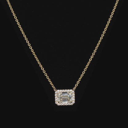 3.23 CT. Halo Emerald Cut Diamond Pendant Necklace in 14K Yellow Gold