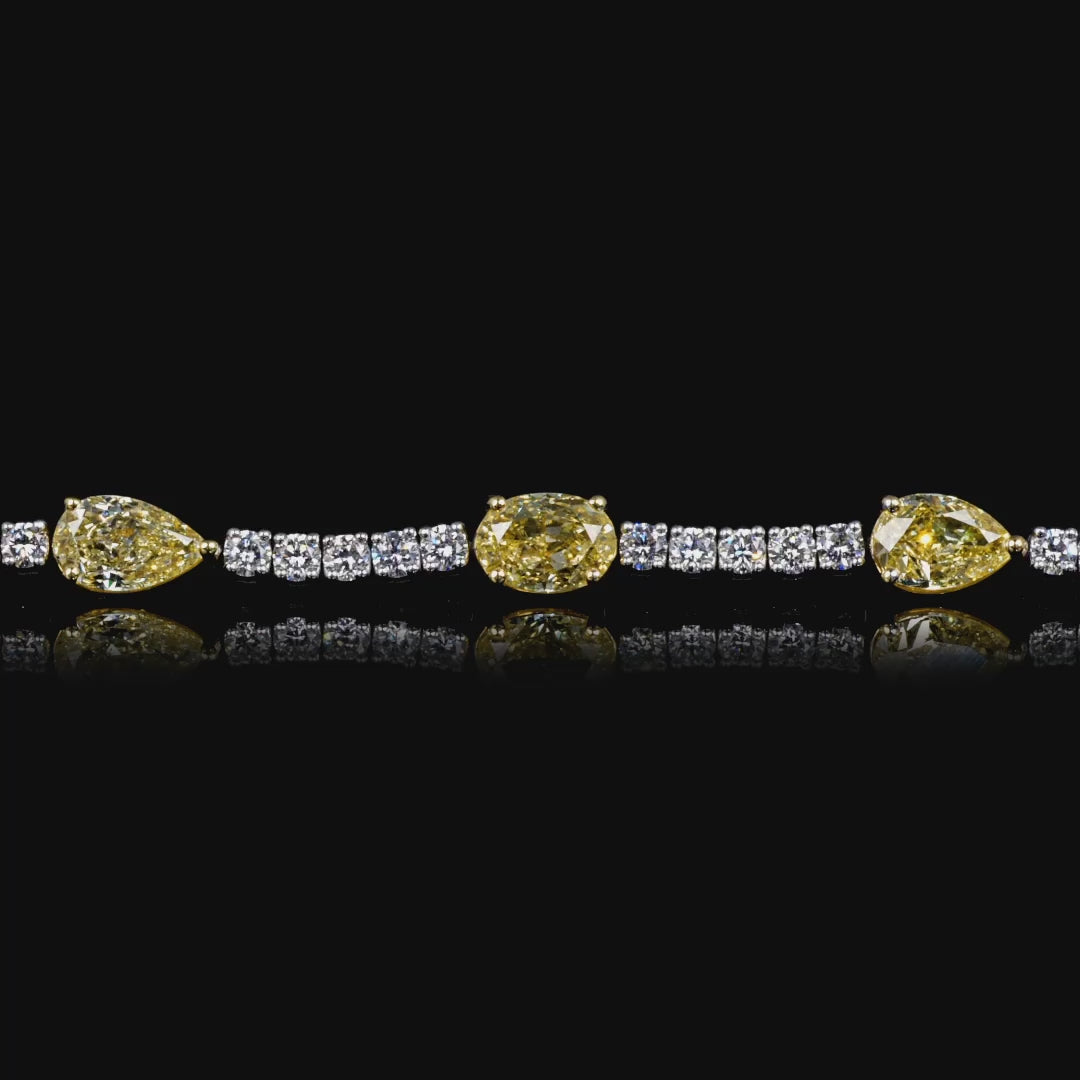 Round Diamond 18K Gold Tennis Bracelet With Fancy Yellow Diamond Accents