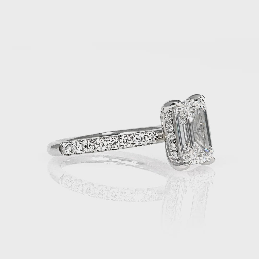 2.0 CT. Emerald Cut Hidden Halo Diamond Pave Engagement Ring in Platinum