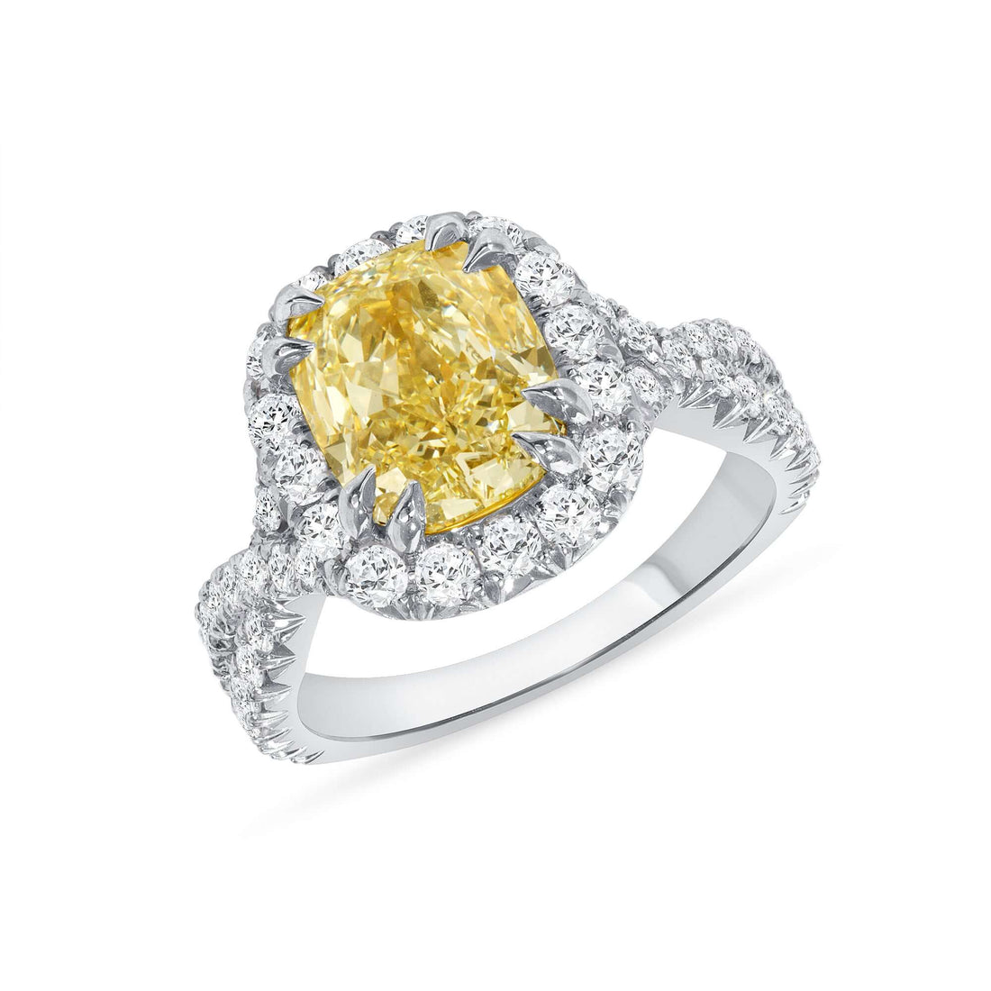 4.17 CT. Halo Cushion Cut YZ Yellow Diamond Ring in Platinum - Halo Ring