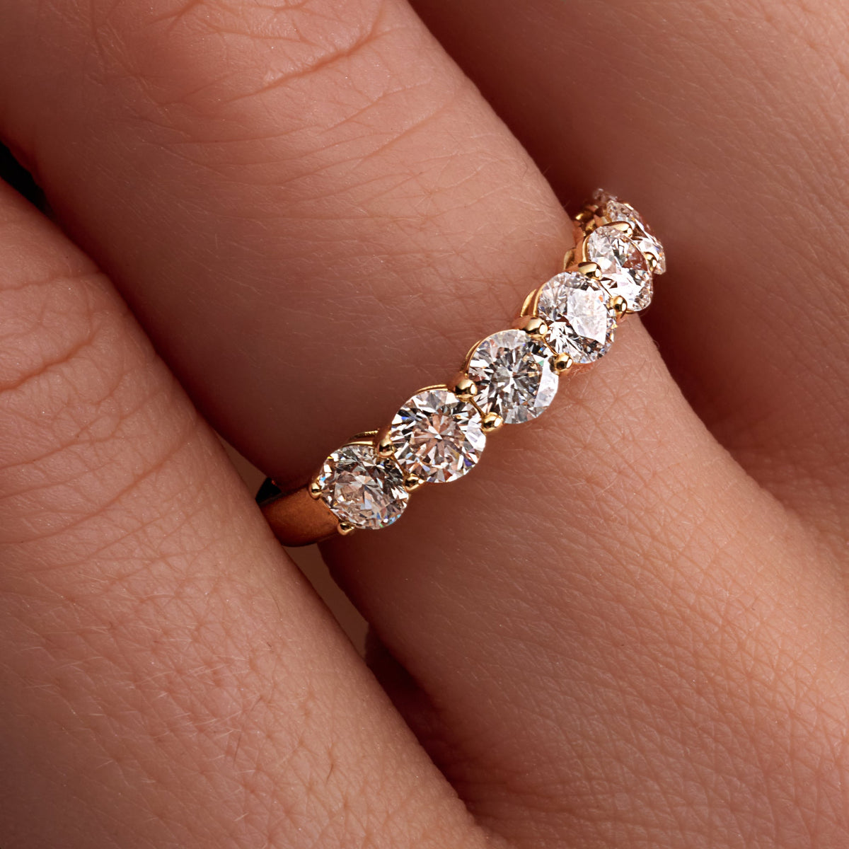 1.68 CT. Round Brilliant Diamond Half Eternity Band in Rose Gold - worn on model