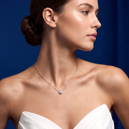 1.52 CT. Round Brilliant Diamond Pendant Necklace in 14K White Gold - worn on model