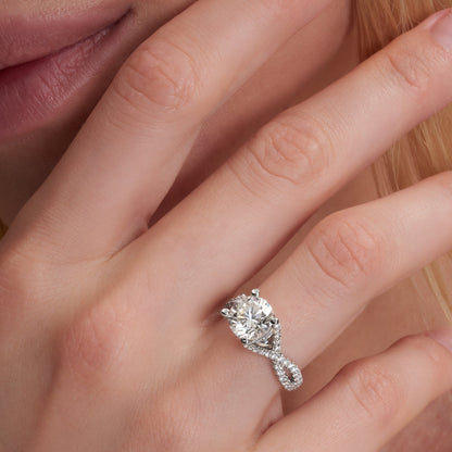 2.60 CT. Round Brilliant and Hidden Halo Diamond Ring with Pave Twisted Band in Platinum - worn on model